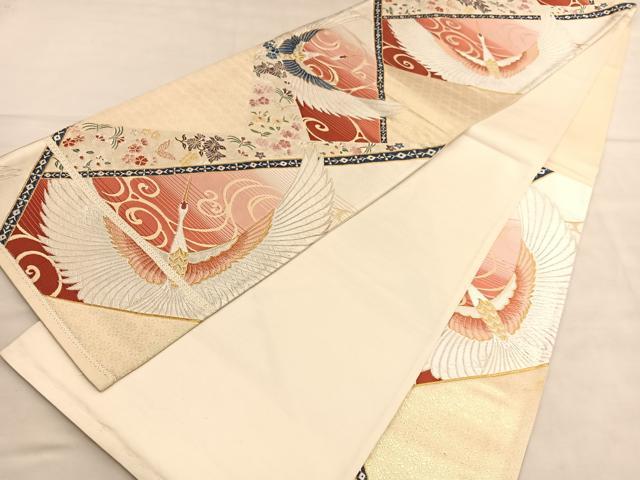 平和屋着物◎六通柄袋帯 唐織 飛鶴花蝶文 金銀糸 正絹 逸品 BAAU5494hv