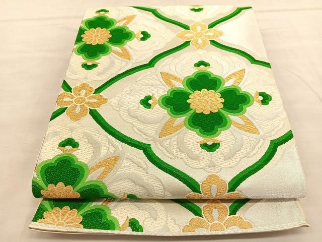 平和屋着物◎西陣 六通柄袋帯 唐織 菱天井花文 金糸 証紙付き 正絹 逸品 BAAU5511hv