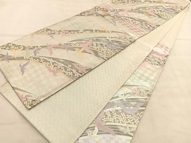 平和屋着物◎佐賀錦 六通柄袋帯 花鳥文 金銀糸 正絹 逸品 BAAU5523hv