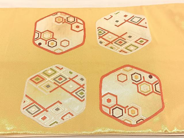 平和屋着物◎太鼓柄袋帯 唐織 亀甲有職文様 金銀糸 正絹 逸品 BAAU5527hv