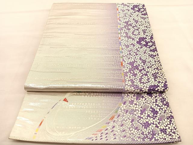 平和屋着物◎六通柄袋帯 唐織 花間道 銀糸 正絹 逸品 BAAU5537hv