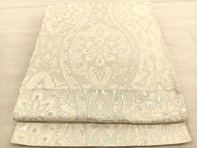 平和屋着物◎六通柄袋帯 唐織 立涌花文 銀糸 正絹 逸品 BAAU5540hv