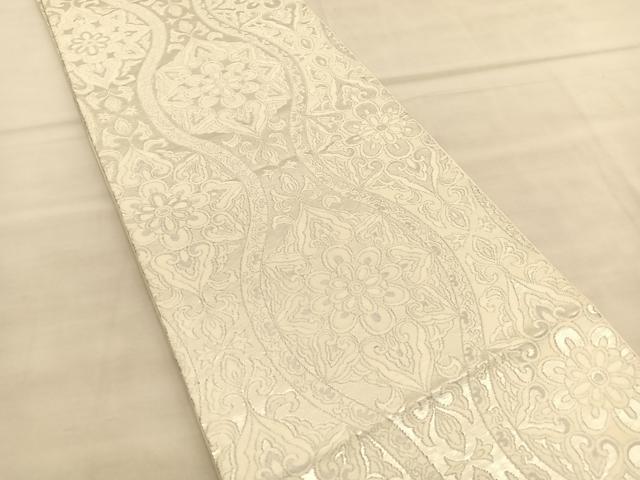 平和屋着物◎六通柄袋帯 唐織 立涌花文 銀糸 正絹 逸品 BAAU5540hv