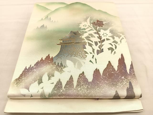 平和屋着物◎太鼓柄袋帯 遠山風景文 金彩 引箔 正絹 逸品 BAAU5549hv