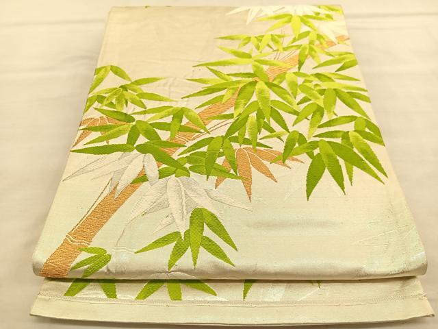 平和屋着物◎六通柄袋帯 唐織 笹竹文 金銀糸 正絹 逸品 BAAU5555hv
