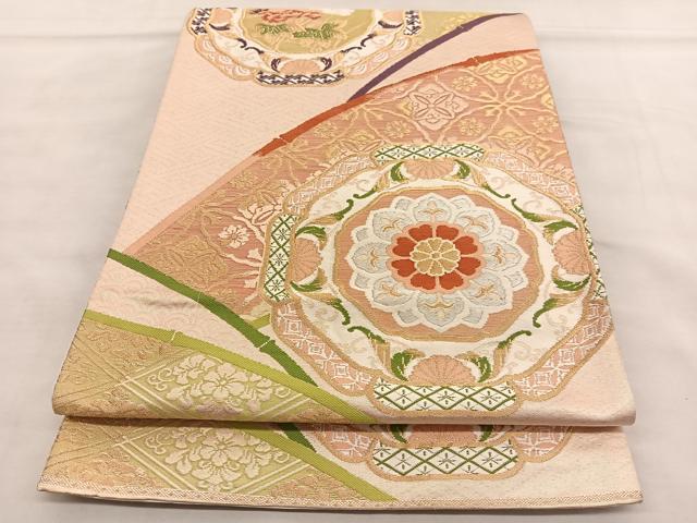 平和屋着物◎六通柄袋帯 唐織 花絵皿文 金糸 正絹 逸品 BAAU5571hv