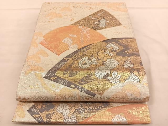 平和屋着物◎六通柄袋帯 地紙花文 金銀糸 正絹 逸品 BAAU5578hv