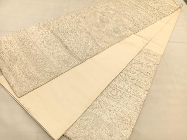 平和屋着物◎六通柄袋帯 唐織 向かい鴛鴦花丸文 プラチナ箔 正絹 逸品 BAAU5598hv