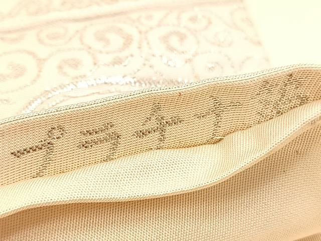 平和屋着物◎六通柄袋帯 唐織 向かい鴛鴦花丸文 プラチナ箔 正絹 逸品 BAAU5598hv