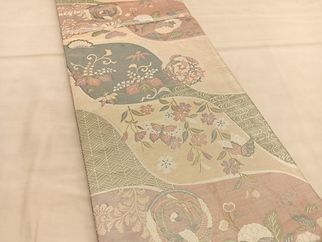 平和屋着物◎佐賀錦 六通柄袋帯 鳳凰花蝶文 金銀糸 正絹 逸品 BAAU5605hv