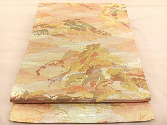 平和屋着物◎六通柄袋帯 遠山文 金糸 正絹 逸品 BAAU5621hv