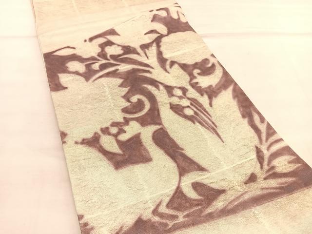 平和屋着物◎太鼓柄袋帯 ふくれ織 更紗花鳥文 銀糸 正絹 逸品 BAAU5625hv