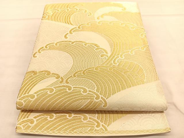 平和屋着物◎六通柄袋帯 唐織 立波文 金糸 正絹 逸品 BAAU5629hv