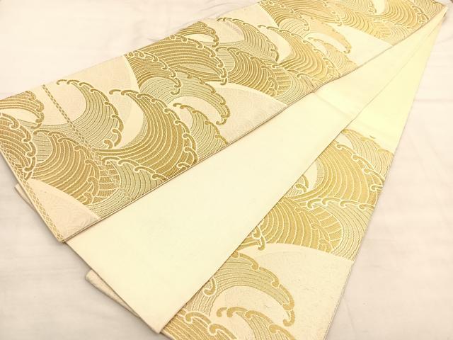 平和屋着物◎六通柄袋帯 唐織 立波文 金糸 正絹 逸品 BAAU5629hv