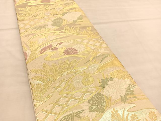 平和屋着物◎六通柄袋帯 草花文 金糸 正絹 逸品 BAAU5634hv