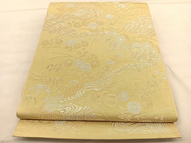 平和屋着物◎六通柄 本袋帯 流水亀甲花文 金銀糸 正絹 逸品 BAAU5644hv