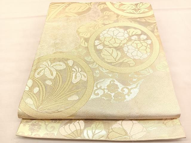 平和屋着物◎六通柄袋帯 唐織 花丸文 金糸 正絹 逸品 BAAU5646hv