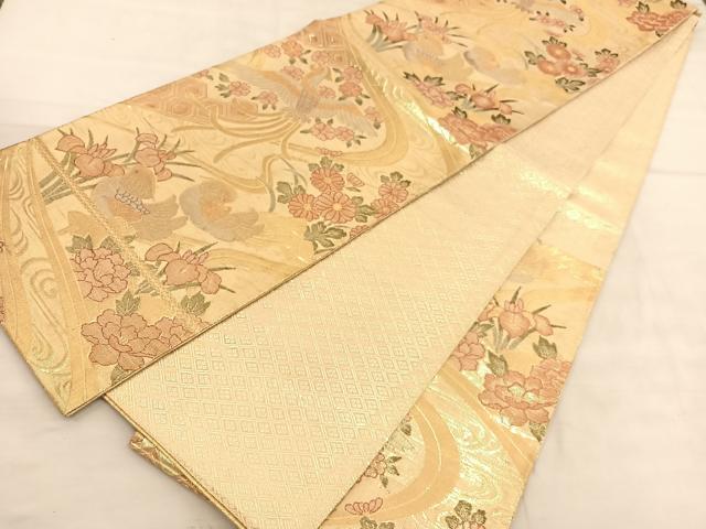 平和屋着物◎佐賀錦 六通柄袋帯 鴛鴦鳳凰花文 金糸 正絹 逸品 BAAU5667hv