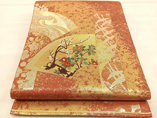 平和屋着物◎六通柄袋帯 唐織 飛鶴地紙花文 金銀糸 正絹 逸品 BAAU5692hv