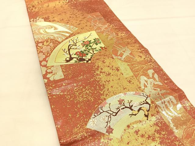 平和屋着物◎六通柄袋帯 唐織 飛鶴地紙花文 金銀糸 正絹 逸品 BAAU5692hv