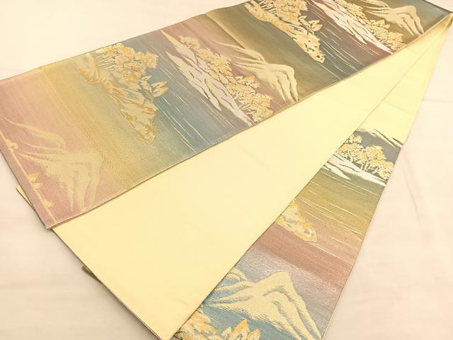 平和屋着物◎六通柄 本袋帯 遠山風景文 金銀糸 正絹 逸品 BAAU5693hv