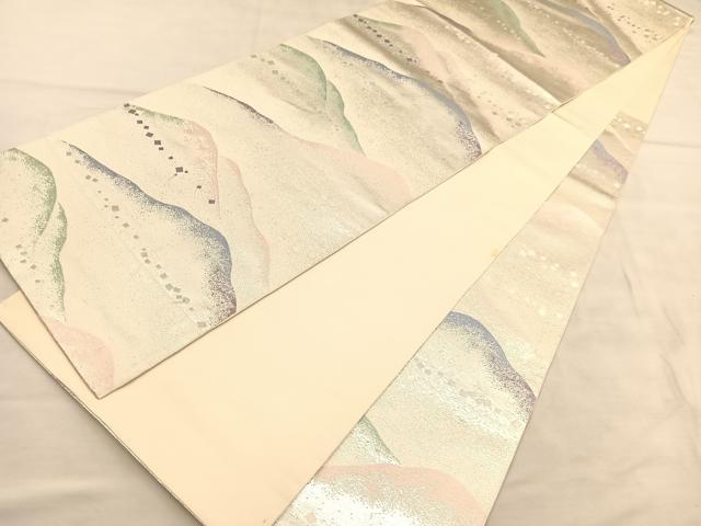 平和屋着物◎六通柄 本袋帯 唐織 重ね山箔散らし文様 銀糸 正絹 逸品 BAAU5694hv