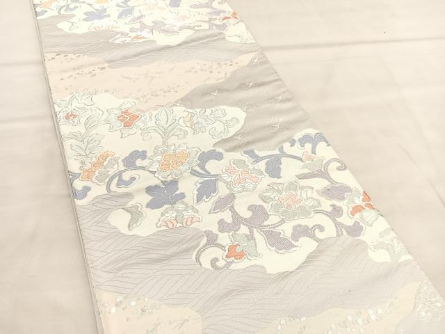 平和屋着物◎六通柄袋帯 唐織 更紗花文 銀糸 正絹 逸品 BAAU5703hv