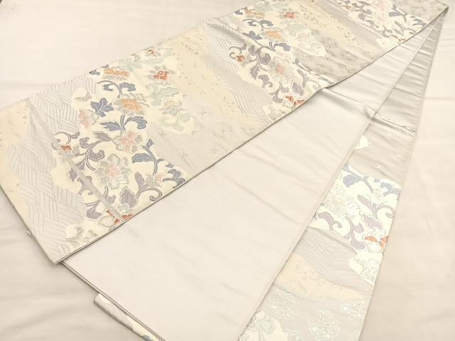 平和屋着物◎六通柄袋帯 唐織 更紗花文 銀糸 正絹 逸品 BAAU5703hv