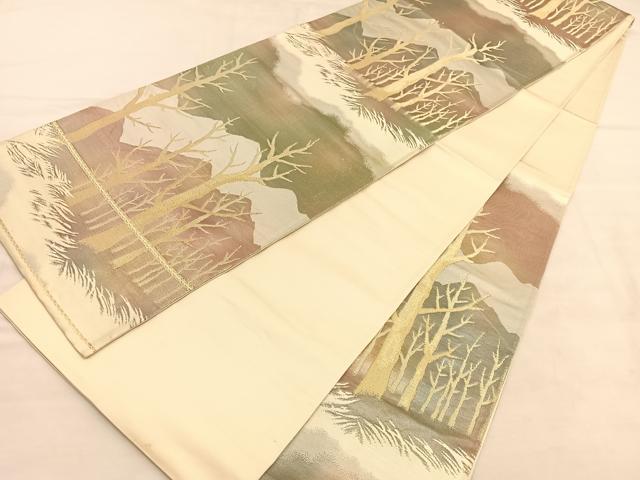平和屋着物◎六通柄袋帯 木立 金糸 正絹 逸品 BAAU5707hv