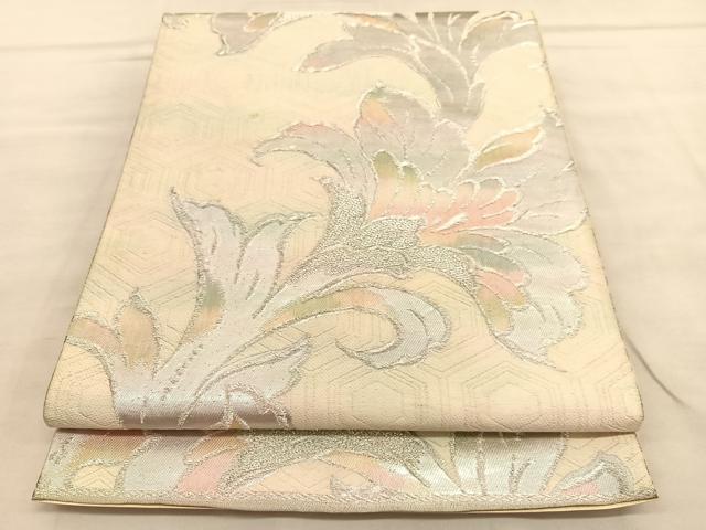 平和屋着物◎六通柄袋帯 更紗花文 銀糸 正絹 逸品 BAAU5709hv