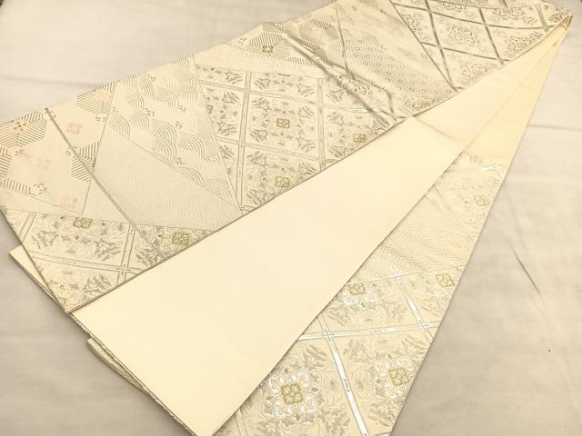 平和屋着物◎六通柄袋帯 唐織 菱天井有職花文 金銀糸 正絹 逸品 BAAU5711hv