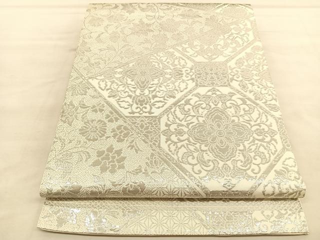 平和屋着物◎六通柄 本袋帯 蜀江花唐草文 銀糸 正絹 逸品 BAAU5717hv