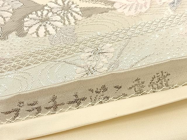 平和屋着物◎六通柄袋帯 唐織 尾長鳥花文 プラチナ箔二重織 正絹 逸品 BAAU5731hv