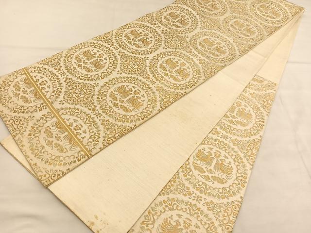 平和屋着物◎六通柄 京袋帯 向かい鳥花丸文 金糸 正絹 逸品 BAAU5751hv