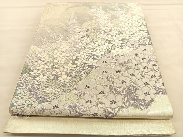 平和屋着物◎六通柄袋帯 唐織 桔梗花文 銀糸 正絹 逸品 BAAU5764hv