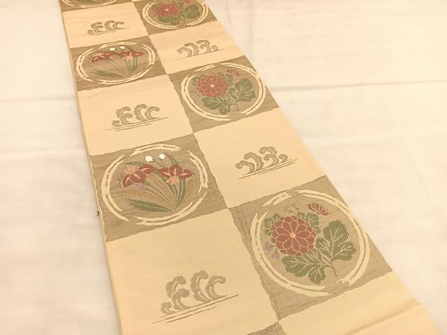 平和屋着物◎六通柄袋帯 唐織 立波花丸文 正絹 逸品 BAAU5786hv