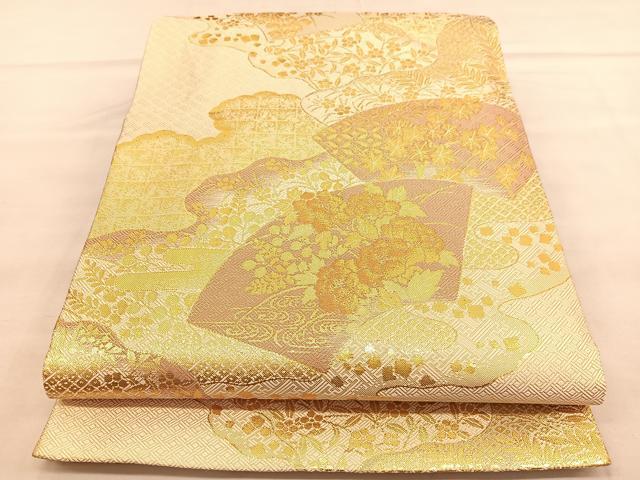 平和屋着物◎佐賀錦 両面 六通柄袋帯 唐織 地紙花文 金糸 正絹 逸品 BAAU5790hv