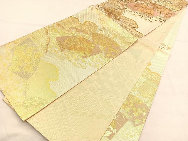 平和屋着物◎佐賀錦 両面 六通柄袋帯 唐織 地紙花文 金糸 正絹 逸品 BAAU5790hv