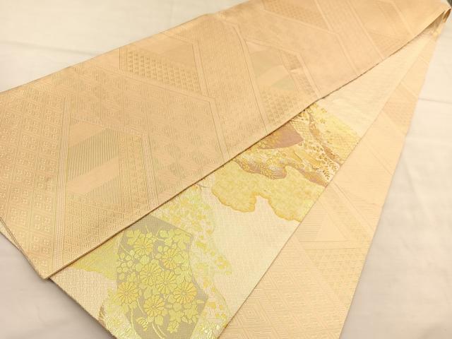 平和屋着物◎佐賀錦 両面 六通柄袋帯 唐織 地紙花文 金糸 正絹 逸品 BAAU5790hv