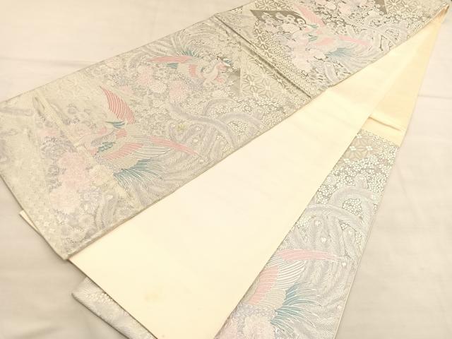 平和屋着物◎西陣 六通柄袋帯 唐織 鳳凰花文 九百錦 プラチナ箔 正絹 逸品 BAAU5791hv