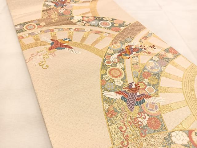 平和屋着物◎六通柄袋帯 唐織 鳳凰花蝶片輪車文 金糸 正絹 逸品 BAAU6027yc