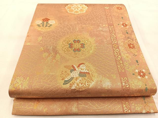 平和屋着物◎六通柄袋帯 鳳凰花蝶文 金糸 引箔 正絹 逸品 BAAU6038yc