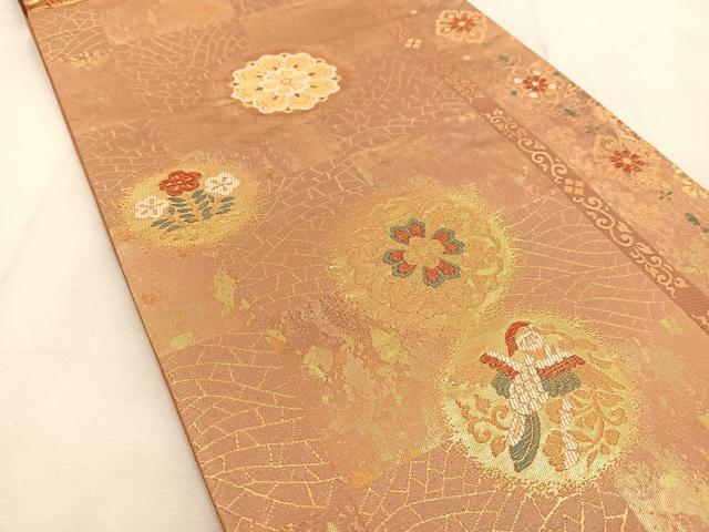平和屋着物◎六通柄袋帯 鳳凰花蝶文 金糸 引箔 正絹 逸品 BAAU6038yc