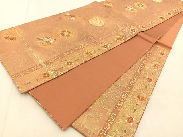 平和屋着物◎六通柄袋帯 鳳凰花蝶文 金糸 引箔 正絹 逸品 BAAU6038yc