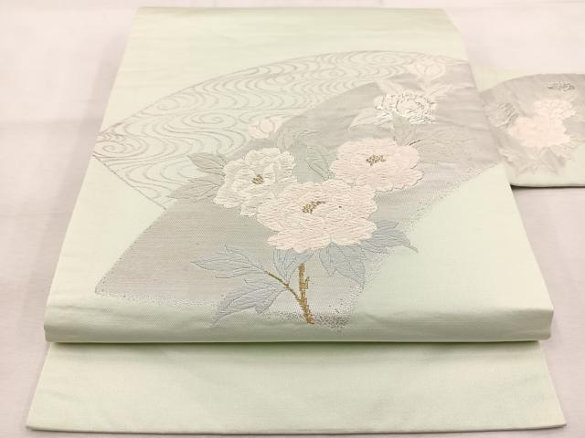 平和屋着物◎九寸名古屋帯 唐織 地紙流水牡丹文 金銀糸 正絹 逸品 BAAU6059yc
