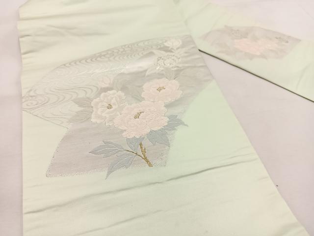 平和屋着物◎九寸名古屋帯 唐織 地紙流水牡丹文 金銀糸 正絹 逸品 BAAU6059yc