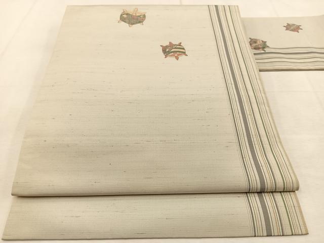 平和屋着物●京の名門・菱屋六右ェ門 九寸名古屋帯 紬地 糸巻き文 正絹 逸品 BAAU6076yc