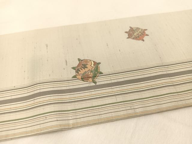 平和屋着物●京の名門・菱屋六右ェ門 九寸名古屋帯 紬地 糸巻き文 正絹 逸品 BAAU6076yc