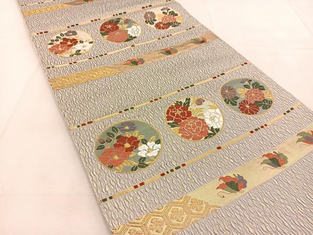 平和屋着物◎六通柄袋帯 唐織 花蝶丸文 金糸 正絹 逸品 BAAU6114yc