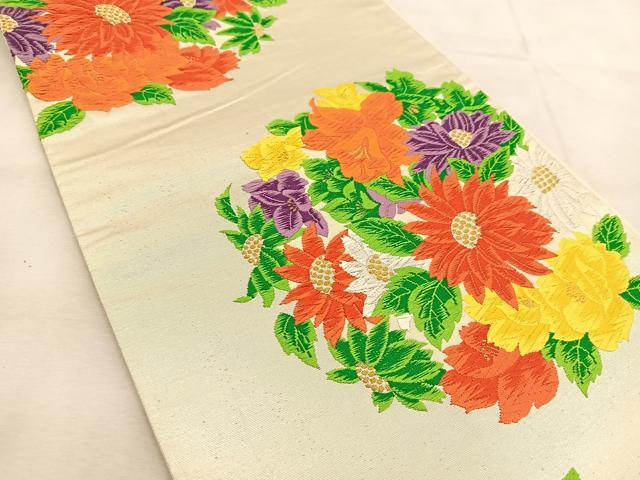 平和屋着物◎六通柄袋帯 唐織 花丸文 金銀糸 正絹 逸品 BAAU6166yc